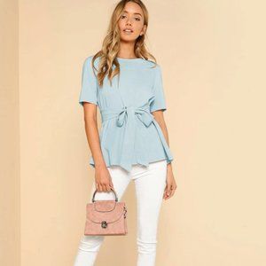 SHEIN Self Belt Keyhole Back Solid Top